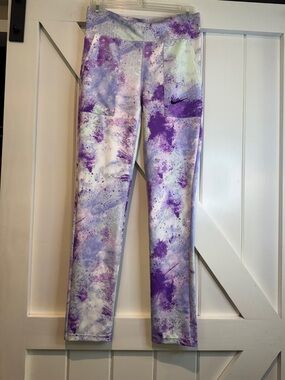 Nike Girls' Purple & White Tie-Dye Active Leggings